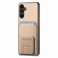 For Samsung Galaxy A30/A20/M10s Carbon Fiber Card Bag Fold Stand Phone Case(Khaki)