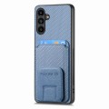 For Samsung Galaxy A14 4G/5G Carbon Fiber Card Bag Fold Stand Phone Case(Blue)