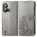 For ZTE Blade L220 Four-leaf Clasp Embossed Leather Phone Case(Rrey)