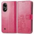 For ZTE Blade A33S Four-leaf Clasp Embossed Leather Phone Case(Red)