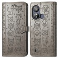 For ZTE Blade L220 Cat and Dog Embossed Leather Phone Case(Grey)