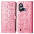 For ZTE Blade L220 Cat and Dog Embossed Leather Phone Case(Pink)