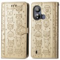 For ZTE Blade L220 Cat and Dog Embossed Leather Phone Case(Gold)
