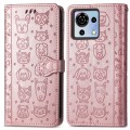 For ZTE Blade V50 Vita Cat and Dog Embossed Leather Phone Case(Rose Gold)