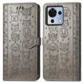 For ZTE Blade V50 Vita Cat and Dog Embossed Leather Phone Case(Grey)