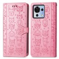 For ZTE Blade V50 Vita Cat and Dog Embossed Leather Phone Case(Pink)