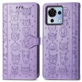 For ZTE Blade V50 Vita Cat and Dog Embossed Leather Phone Case(Purple)