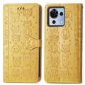 For ZTE Blade V50 Vita Cat and Dog Embossed Leather Phone Case(Yellow)