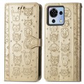 For ZTE Blade V50 Vita Cat and Dog Embossed Leather Phone Case(Gold)