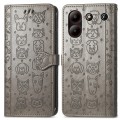 For ZTE Blade A54 Cat and Dog Embossed Leather Phone Case(Grey)