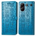 For ZTE Blade A54 Cat and Dog Embossed Leather Phone Case(Blue)