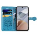 For ZTE Blade A54 Cat and Dog Embossed Leather Phone Case(Blue)