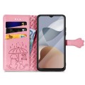 For ZTE Blade A54 Cat and Dog Embossed Leather Phone Case(Pink)