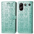 For ZTE Blade A54 Cat and Dog Embossed Leather Phone Case(Green)