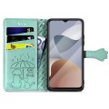 For ZTE Blade A54 Cat and Dog Embossed Leather Phone Case(Green)