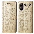 For ZTE Blade A54 Cat and Dog Embossed Leather Phone Case(Gold)