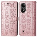 For ZTE Blade A33S Cat and Dog Embossed Leather Phone Case(Rose Gold)