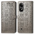 For ZTE Blade A33S Cat and Dog Embossed Leather Phone Case(Grey)