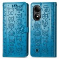 For ZTE Blade A33S Cat and Dog Embossed Leather Phone Case(Blue)