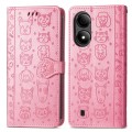 For ZTE Blade A33S Cat and Dog Embossed Leather Phone Case(Pink)