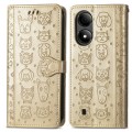 For ZTE Blade A33S Cat and Dog Embossed Leather Phone Case(Gold)