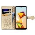 For ZTE Blade A33S Cat and Dog Embossed Leather Phone Case(Gold)