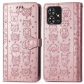 For ZTE Blade A73 4G Cat and Dog Embossed Leather Phone Case(Rose Gold)