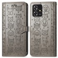 For ZTE Blade A73 4G Cat and Dog Embossed Leather Phone Case(Grey)