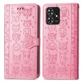 For ZTE Blade A73 4G Cat and Dog Embossed Leather Phone Case(Pink)