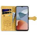 For ZTE Blade A73 4G Cat and Dog Embossed Leather Phone Case(Yellow)