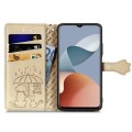 For ZTE Blade A73 4G Cat and Dog Embossed Leather Phone Case(Gold)
