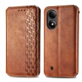 For ZTE Blade A33S Cubic Grid Pressed Magnetic Leather Phone Case(Brown)