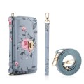 For iPhone 15 Pro Max MagSafe Flower Multi-functional Crossbody Zipper Wallet Leather Phone Case(Blu
