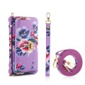 For iPhone 15 Pro Max MagSafe Flower Multi-functional Crossbody Zipper Wallet Leather Phone Case(Pur