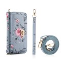 For iPhone 15 Pro MagSafe Flower Multi-functional Crossbody Zipper Wallet Leather Phone Case(Blue)