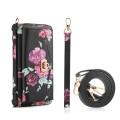 For iPhone 14 Pro MagSafe Flower Multi-functional Crossbody Zipper Wallet Leather Phone Case(Black)