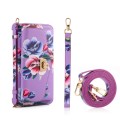 For iPhone 14 Pro MagSafe Flower Multi-functional Crossbody Zipper Wallet Leather Phone Case(Purple)
