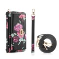 For iPhone 13 MagSafe Flower Multi-functional Crossbody Zipper Wallet Leather Phone Case(Black)