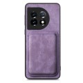 For OnePlus 10T Retro Leather Card Bag Magnetic Phone Case(Purple)