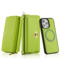 For iPhone 15 Pro MagSafe Crossbody Multi-functional Zipper Wallet Litchi Leather Phone Case(Green)