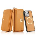 For iPhone 15 Plus MagSafe Crossbody Multi-functional Zipper Wallet Litchi Leather Phone Case(Orange