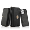 For iPhone 15 Plus MagSafe Crossbody Multi-functional Zipper Wallet Litchi Leather Phone Case(Black)