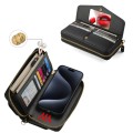 For iPhone 15 Plus MagSafe Crossbody Multi-functional Zipper Wallet Litchi Leather Phone Case(Black)