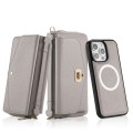 For iPhone 15 MagSafe Crossbody Multi-functional Zipper Wallet Litchi Leather Phone Case(Grey)