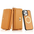 For iPhone 14 Plus MagSafe Crossbody Multi-functional Zipper Wallet Litchi Leather Phone Case(Orange
