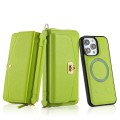 For iPhone 14 Plus MagSafe Crossbody Multi-functional Zipper Wallet Litchi Leather Phone Case(Green)