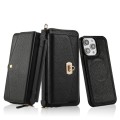 For iPhone 14 Plus MagSafe Crossbody Multi-functional Zipper Wallet Litchi Leather Phone Case(Black