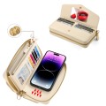 For iPhone 14 MagSafe Crossbody Multi-functional Zipper Wallet Litchi Leather Phone Case(White)