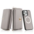 For iPhone 14 MagSafe Crossbody Multi-functional Zipper Wallet Litchi Leather Phone Case(Grey)