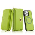 For iPhone 14 Pro MagSafe Crossbody Multi-functional Zipper Wallet Litchi Leather Phone Case(Green)